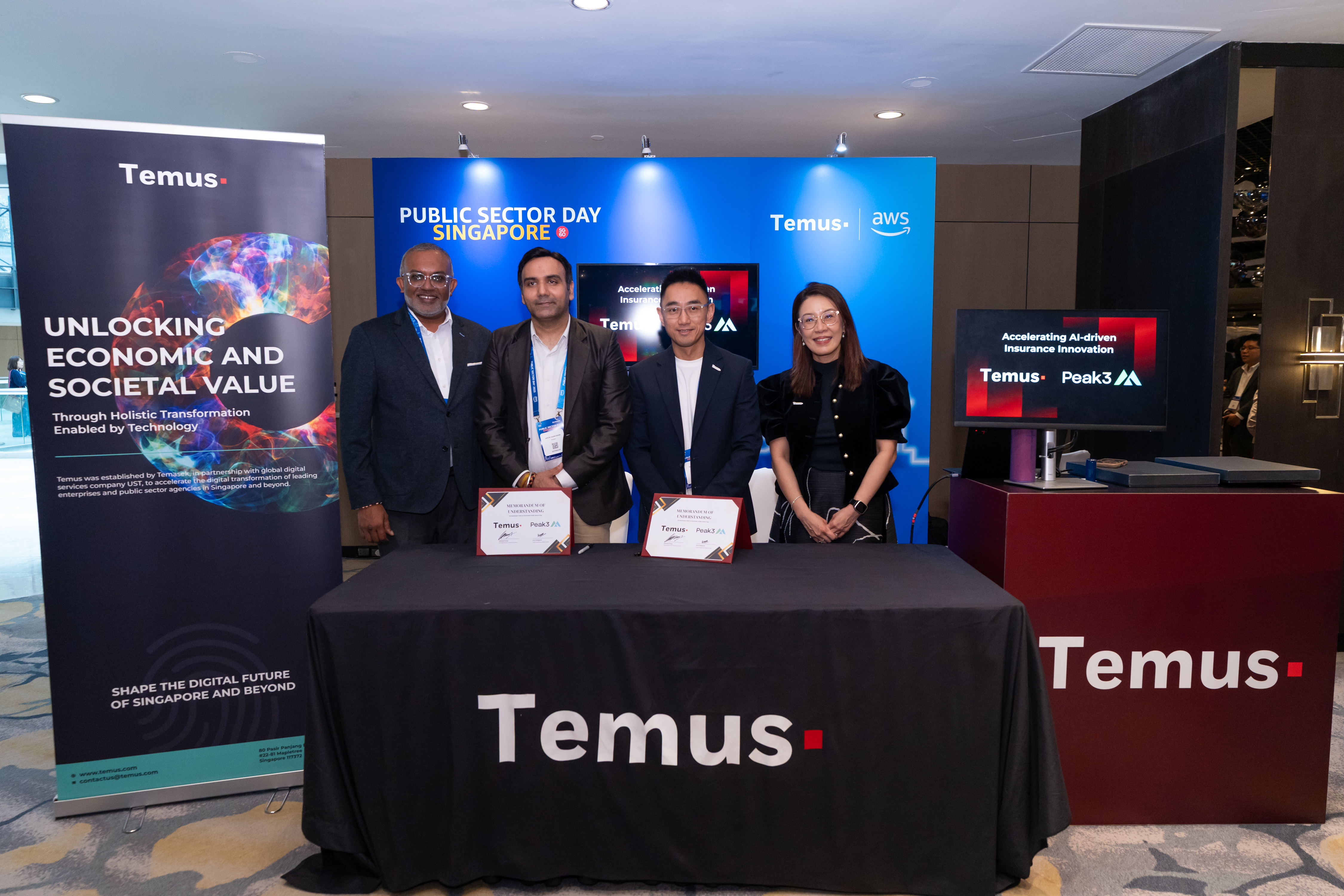 Kiren Kumar, Deputy Chief Executive Development, IMDA; Arun Sangwan, Chief Commercial Officer, Peak3; Dr. Samuel Chong, Managing Director, Insurance, Temus, Ng Lai Yee, Chief Executive Officer, Temus