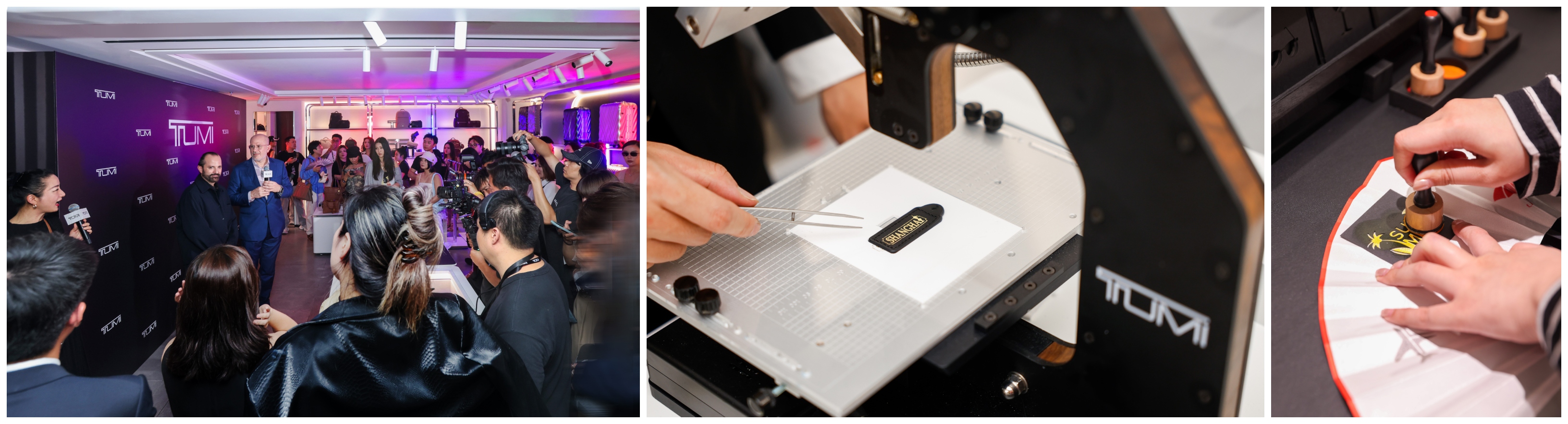 TUMI Creative Director Victor Sanz (left) and Vice President of Asia Pacific and Middle East Aris Maroulis addressed guests during the event, which also featured a variety of personalization workshops.